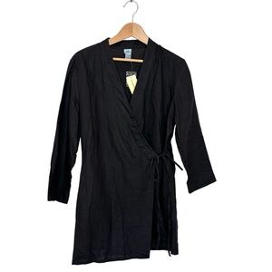 Anthropologie Idra Linen Wrap Tunic Top Size XL Black Lagenlook Minimalist NEW